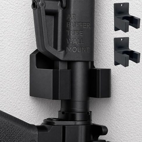 AR Buffer Tube Wall Mount Compatible with AR-15, AR-9, AR-10 | Vertical Rifle Storage Rack | Secure Buffer Tube Holder | Space-Saving Wall Display | 2-Pack | Made in USA in Saudi Arabia