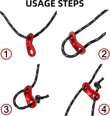 4 Pack 4mm Outdoor Guy Lines Tent Cords Lightweight Camping Rope with Hooks and Aluminum Guylines Adjuster Tensioner Pouch for Camping, Hiking, Climbing, Canopy Shelter etc in Saudi Arabia