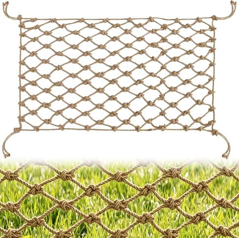 Jute Hemp Rope Net, Heavy Duty Climbing Net, 0.39 in Thick Woven Natural Fiber, 3.3 ft x 6.6 ft Netting, 3.9 in Mesh for Supervised Kids Outdoor Playground, Balcony, Stairs, Garden Decor in Saudi Arabia