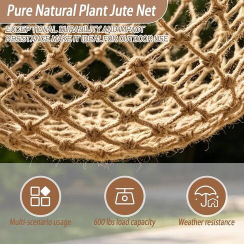 Jute Hemp Rope Net, Heavy Duty Climbing Net, 0.39 in Thick Woven Natural Fiber, 3.3 ft x 6.6 ft Netting, 3.9 in Mesh for Supervised Kids Outdoor Playground, Balcony, Stairs, Garden Decor in Saudi Arabia
