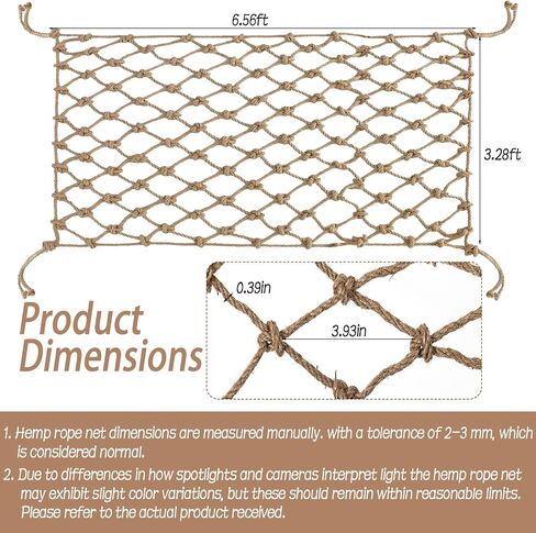 Jute Hemp Rope Net, Heavy Duty Climbing Net, 0.39 in Thick Woven Natural Fiber, 3.3 ft x 6.6 ft Netting, 3.9 in Mesh for Supervised Kids Outdoor Playground, Balcony, Stairs, Garden Decor in Saudi Arabia