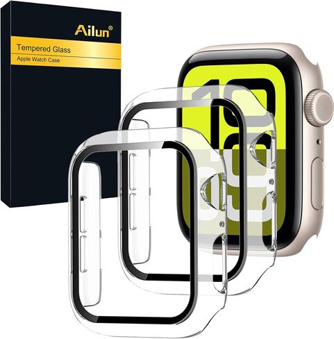 Ailun 2 Pack Screen Protector Case for Apple Watch Series 9 & 8 & 7, 45mm | Ultra-Thin Hard PC Case, Built in Tempered Glass for iWatch, Shockproof Cover with Button, Black in Kuwait