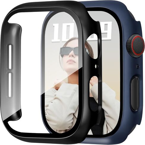 JR.DM 40mm 2 Pack Screen Protector Case Cover for Apple Watch, Black | 2 Pack hard PC covers with HD glass guard Apple Watch 40mm Series 6/5/4/SE; Matte Black keeps touch clear. in Kuwait