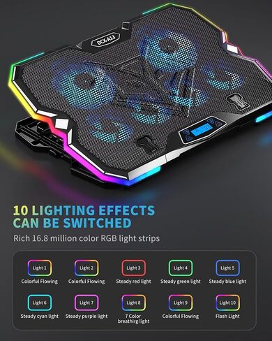 KeiBn Upgrade Laptop Cooling Pad A13,RGB Lights Laptop Cooler 6 Fans for up to 15.6 Inch Laptops,10 Modes Light, 7 Height Stands, 2 USB Ports - Blue in Saudi Arabia