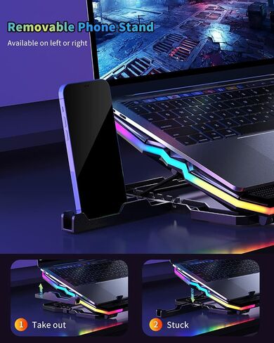 KeiBn Upgrade Laptop Cooling Pad A13,RGB Lights Laptop Cooler 6 Fans for up to 15.6 Inch Laptops,10 Modes Light, 7 Height Stands, 2 USB Ports - Blue in Saudi Arabia