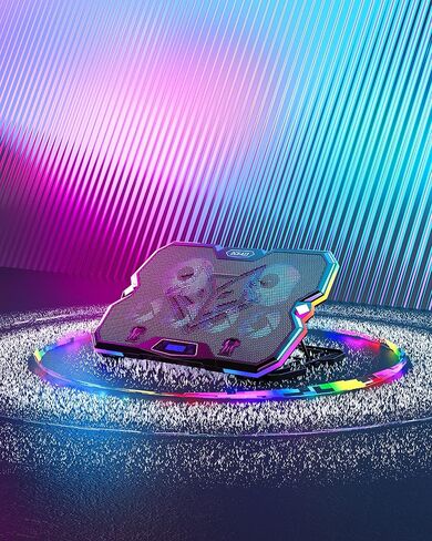 KeiBn Upgrade Laptop Cooling Pad A13,RGB Lights Laptop Cooler 6 Fans for up to 15.6 Inch Laptops,10 Modes Light, 7 Height Stands, 2 USB Ports - Blue in Saudi Arabia