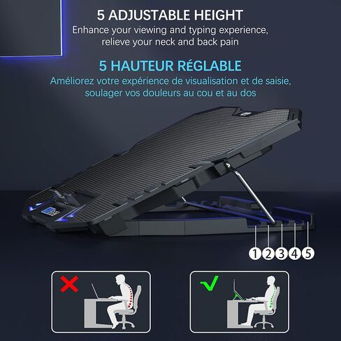TopMate C5 12-15.6 inch Gaming Laptop Cooler Cooling Pad | 5 Quiet Fans and LCD Screen | 2500RPM Strong Wind Designed for Gamers and Office in Saudi Arabia