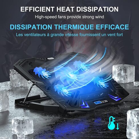TopMate C5 12-15.6 inch Gaming Laptop Cooler Cooling Pad | 5 Quiet Fans and LCD Screen | 2500RPM Strong Wind Designed for Gamers and Office in Saudi Arabia