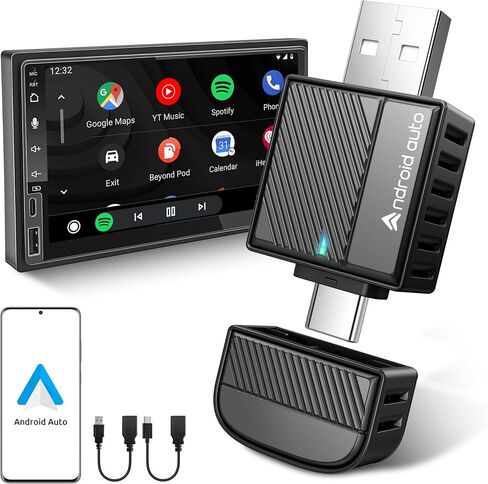Bytewave Wireless Android Auto Adapter, USB A/C Car Dongle with NFC & WiFi | Convert Wired to Wireless, 8s Auto Connect, Mini 5.8GHz WiFi & Bluetooth 5.3 Android Auto for Car, 2-in-1 USB C/A Plug & Play in Kuwait