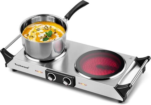 Techwood Hot Plate Portable Electric Stove 1500W Countertop Single Burner with Adjustable Temperature & Stay Cool Handles, 7.3" Cooktop for Dorm Office/Home/Camp, Compatible for All Cookwares in Kuwait