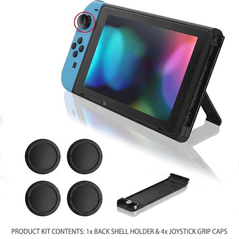 Replacement Kickstand for Nintendo Switch, with 4 Analog Stick Covers | 1 Pcs Back Shell Holder Bracket Repair Kit with 4 Silicone Analog Stick Covers in Saudi Arabia