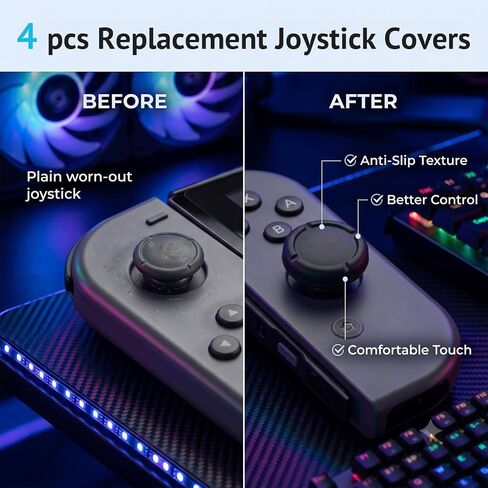 Replacement Kickstand for Nintendo Switch, with 4 Analog Stick Covers | 1 Pcs Back Shell Holder Bracket Repair Kit with 4 Silicone Analog Stick Covers in Saudi Arabia