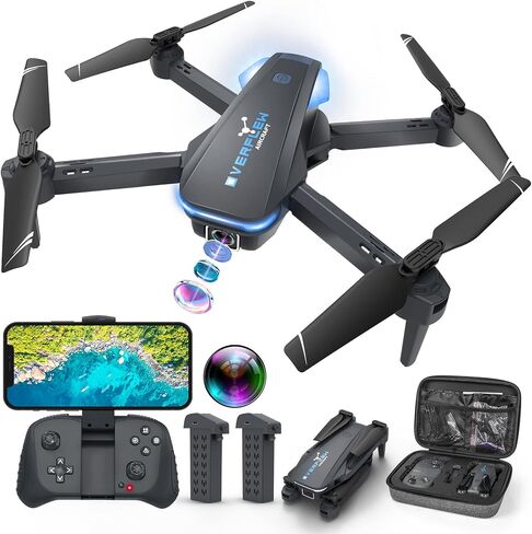 Drone with 1080P Camera for Beginners and Adults, Foldable Remote Control Quadcopter with Voice Control, Gestures Selfie, Altitude Hold, One Key Start, 3D Flips, 2 Batteries, Toy for Beginners in Saudi Arabia