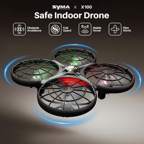 SYMA X100 Indoor Drone for Kids 8-12, Obstacle Avoidance, Full Guard | 20-Min Flight with 2 Batteries, One-key 360° Flips, Altitude Hold and Full Propeller Guard for Safe Indoor Flying in Saudi Arabia