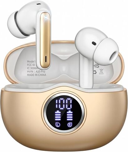 Wireless Earbuds, Bluetooth 5.3 Headphones HiFi Stereo 50H Playback LED Digital Display Ear Buds with ENC Noise Canceling Headset, IPX7 Waterproof Earphones for Gym/Running/Work（White） in Saudi Arabia
