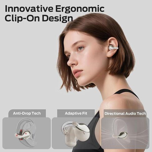 Oraolo Open Ear AC225 Earbuds, Stereo Sound, Bluetooth 6.0 Open Ear Headphones, Lightweight Comfort Clip On Earbuds with ENC Mic for Clear Calls, 36H Playtime, Touch Control, IPX6 Waterproof, White in Saudi Arabia