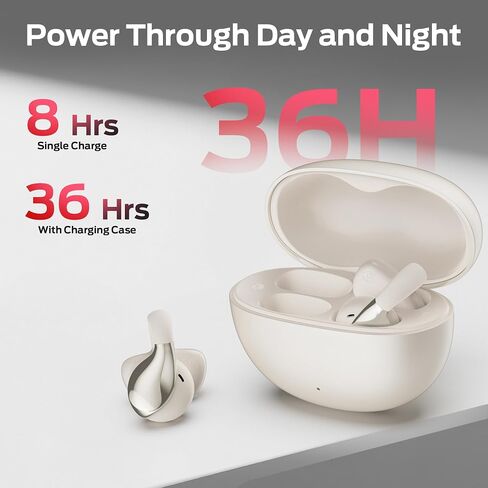Oraolo Open Ear AC225 Earbuds, Stereo Sound, Bluetooth 6.0 Open Ear Headphones, Lightweight Comfort Clip On Earbuds with ENC Mic for Clear Calls, 36H Playtime, Touch Control, IPX6 Waterproof, White in Saudi Arabia