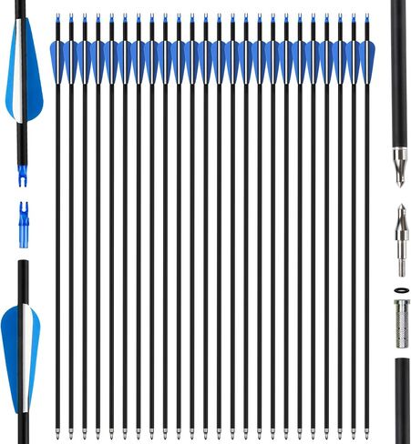 24Pcs 30" Carbon Archery Arrows, Hunting & Target Practice | Matched for Compound & Recurve Bows, Durable Carbon Shaft and Removable Tips‌ in Saudi Arabia