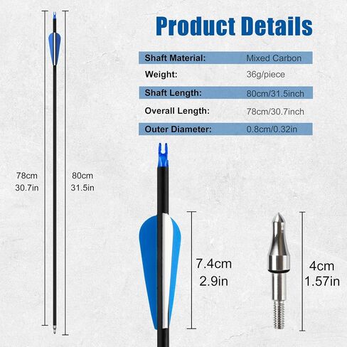24Pcs 30" Carbon Archery Arrows, Hunting & Target Practice | Matched for Compound & Recurve Bows, Durable Carbon Shaft and Removable Tips‌ in Saudi Arabia