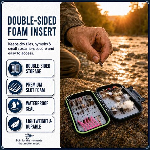 Waterproof Fly Box for Fly Fishing | Double-Sided Fly Fishing Box with Foam Insert | Compact fly fishing box for Dry Flies, Nymphs | Hard Shell Pocket Size Streamer Fly Box | Easy Grip Foam in Saudi Arabia