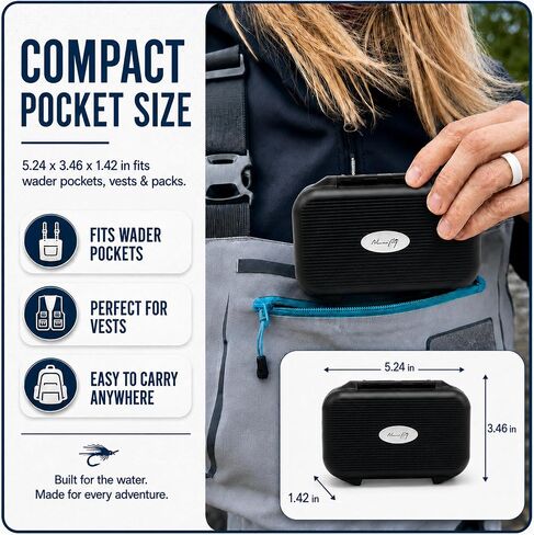 Waterproof Fly Box for Fly Fishing | Double-Sided Fly Fishing Box with Foam Insert | Compact fly fishing box for Dry Flies, Nymphs | Hard Shell Pocket Size Streamer Fly Box | Easy Grip Foam in Saudi Arabia