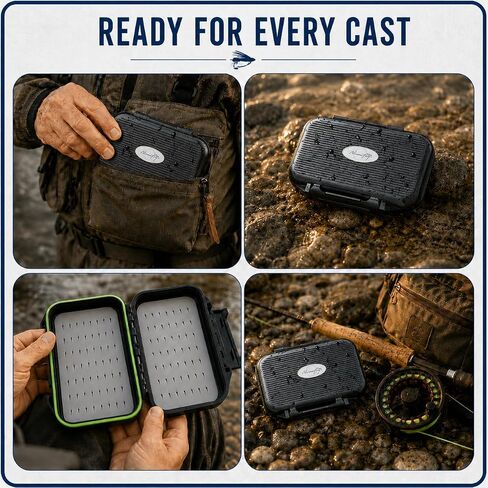 Waterproof Fly Box for Fly Fishing | Double-Sided Fly Fishing Box with Foam Insert | Compact fly fishing box for Dry Flies, Nymphs | Hard Shell Pocket Size Streamer Fly Box | Easy Grip Foam in Saudi Arabia