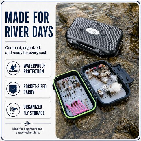 Waterproof Fly Box for Fly Fishing | Double-Sided Fly Fishing Box with Foam Insert | Compact fly fishing box for Dry Flies, Nymphs | Hard Shell Pocket Size Streamer Fly Box | Easy Grip Foam in Saudi Arabia