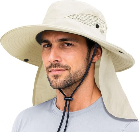 PFFY Sun Bucket Hats for Men Women Fishing Hat Wide Brim Hat with Neck Flap | UPF 50+, UV Protection, Waterproof, Breathable, Lightweight, Ideal for Beach, Garden, Camping, Hiking, Travel, Outdoor in Kuwait