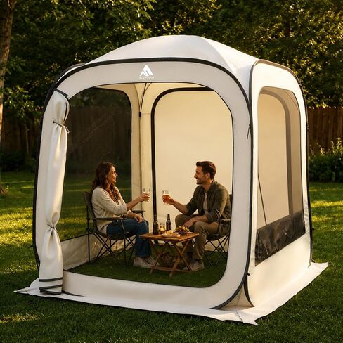 10x10ft Large Screen House Tent with Convertible Shade Panels, Outdoor Mosquito Shelter for Patio Backyard Camping Picnic, Ventilated Gazebo Tent with Stakes & Guy Ropes in Saudi Arabia