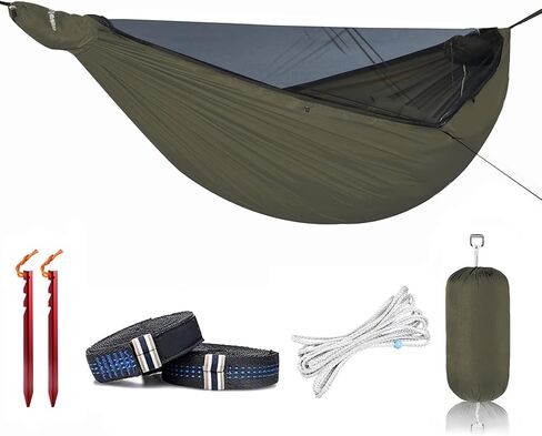 Onewind 11ft Ultralight Camping Hammock with Mosquito Net and Ridgeline | 40D Hexagon Ripstop Nylon, Integrated No-see-ums Bugnet, 64'' Single Wide Panel, Lightweight Hammock for Hiking Backpacking in Kuwait