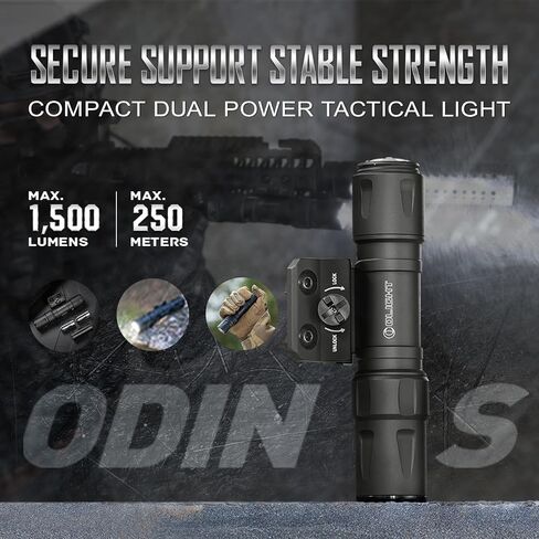 OLIGHT Odin S 1500 Lumens Compact MLOK Tactical Flashlight for Rifle | 15,600 Candela Dual Power Weaponlight, Strobe Mode, Double-locked Remote Pressure Switch, 250m Throw IPX8 for Hunting Use in Saudi Arabia