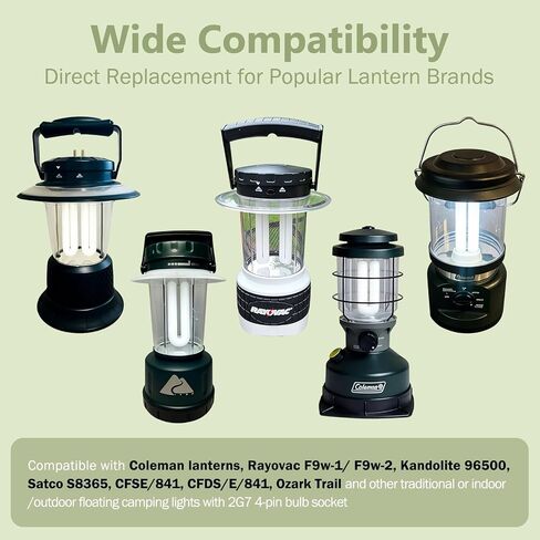 4 Pack FLS/E9W 6400K 2G7 Base Camping Lantern Bulb, 9W 4-Pin Fluorescent Replacement for Coleman Lanterns, Rayovac F9w-1, Kandolite 96500, Ozark Trail, 4.7 Inch, 580 Lumens, 10,000 Hour Lifespan in Saudi Arabia