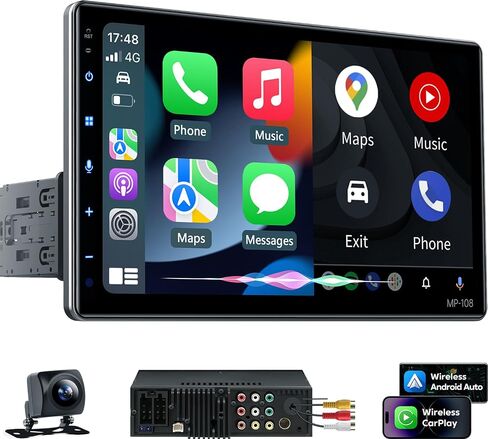 10.1" Wireless Single Din Car Radio Stereo with Apple Carplay Android Auto Touch Screen, Car Play Audio Receivers Headunit, Bluetooth 5.3, Backup Camera, 240W, 2 Subwoofers, Navigation, FM/AM, SWC in Saudi Arabia