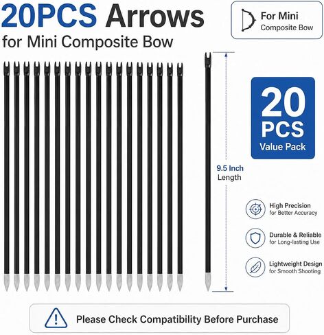 20PCS Arrows for Mini Composite Bow with Metal Tips and Slotted Nocks 9.5 Inch in Kuwait