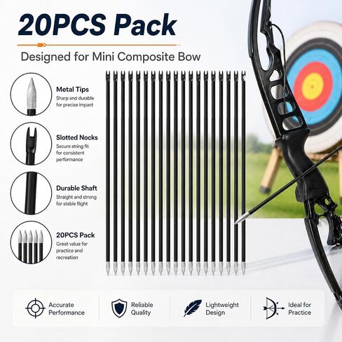 20PCS Arrows for Mini Composite Bow with Metal Tips and Slotted Nocks 9.5 Inch in Kuwait