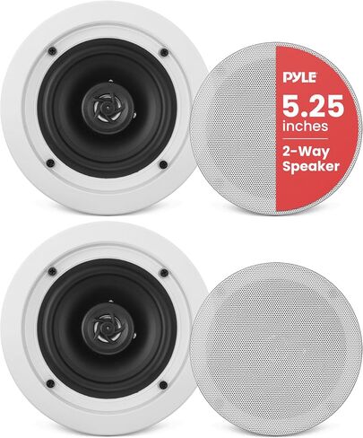 Pyle Home 5.25" Ceiling Wall Mount Speakers - Pair of 2-Way Midbass Woofer Speaker 1'' Polymer Dome Tweeter Flush Design w/ 80Hz - 20kHz Frequency Response & 150 Watts Peak Easy Installation-PDIC51RD in Kuwait