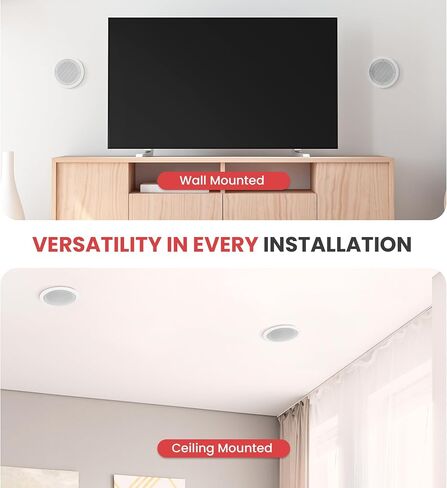 Pyle Home 5.25" Ceiling Wall Mount Speakers - Pair of 2-Way Midbass Woofer Speaker 1'' Polymer Dome Tweeter Flush Design w/ 80Hz - 20kHz Frequency Response & 150 Watts Peak Easy Installation-PDIC51RD in Kuwait