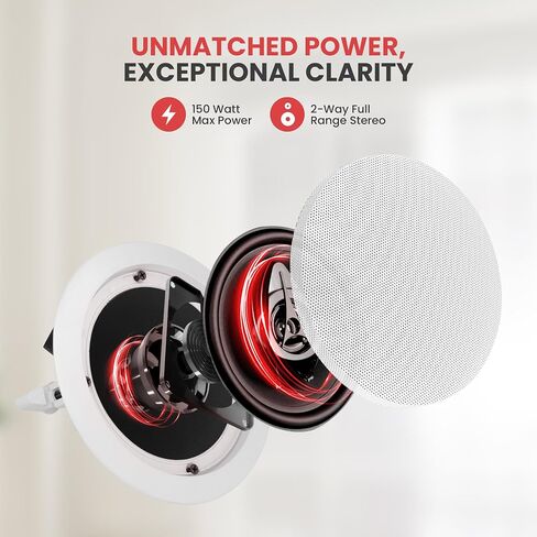 Pyle Home 5.25" Ceiling Wall Mount Speakers - Pair of 2-Way Midbass Woofer Speaker 1'' Polymer Dome Tweeter Flush Design w/ 80Hz - 20kHz Frequency Response & 150 Watts Peak Easy Installation-PDIC51RD in Kuwait