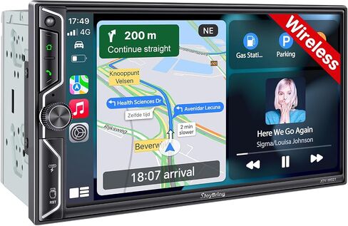 [QLED Screen Upgrade] 7" Double Din Car Stereo with Dash Cam, Wireless Apple CarPlay and Android Auto, Bluetooth, 240W 4.2-Channel Audio Output, MirrorLink, Backup Camera, AM/FM Car Radio in Saudi Arabia