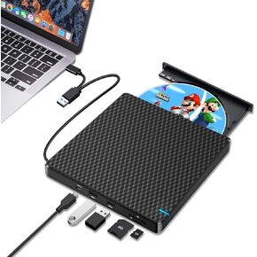 Guamar USB 3.0 Superdrive for Apple: External CD Drive for Mac MacBook Plug & Play Portable DVD Player Burner for Laptop PC Windows with USB-C Adapter/Carrying Case - Aluminum Silver in Saudi Arabia