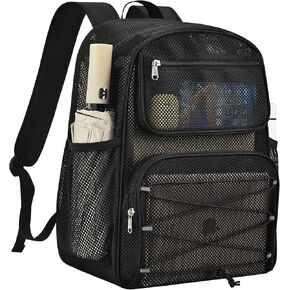 Paxiland Mesh Backpack Heavy Duty, 27L Large See Through Mesh Beach Bag | Breathable Heavy Duty Backpack for Hiking, Swimming, Beach, Outdoor Sports, Rucksack Daypack for Men Women, Black-27L in Saudi Arabia