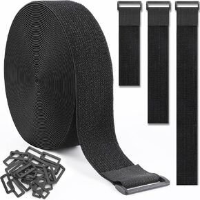 1.5In x 20Ft Cinch Straps Nylon Heavy Duty with 25 Buckles, Cut to Length, Black Hook and Loop Straps, Reusable Long Cable Ties for Storage and Cord Organizer in Saudi Arabia