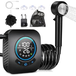 Portable Shower for Camping, 8000mAh Rechargeable [Upgraded] | Camping Shower with 5 Adjustable Speeds, 4 Spray Modes, LED Display, IPX8 Waterproof for Hiking, Travel, Car, Pet in Saudi Arabia