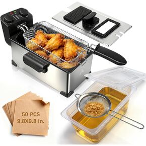 CATTLEMAN Electric Deep Fryer with Basket, 1600W, 3L Small Deep Fryer with Timer Control for Home Use, Temperature Control, Viewing Window Lid, Stainless Steel in Saudi Arabia