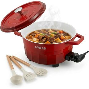 AORAN 6QT Multi-Function Electric Hot Pot Cooker, 1400W Family Hot Pot for Frying, Boiling, Slow Cooking & Stewing, Nonstick Cooking Pot with Temperature Control, Ladle, Skimmer & Spatula in Saudi Arabia