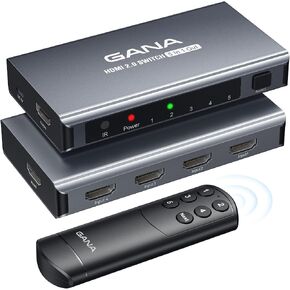 HDMI Switch 5 in 1 Out 4K@60Hz, GANA HDMI Splitter Switcher with Remote, Aluminum HDMI 2.0 Switch Box Hub for 3D, HDCP2.2, HDR, Compatible with Xbox, PS5/4/3,Fire Stick,Roku,Blu-Ray Player, Grey in Saudi Arabia