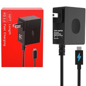 45W PD Fast Charger for Nintendo Switch/OLED/Lite, 10FT Extra Long Power Cord Adapter, Supports TV Dock Mode & Play in Bed, Safe Replacement Wall Charger for Travel in Saudi Arabia