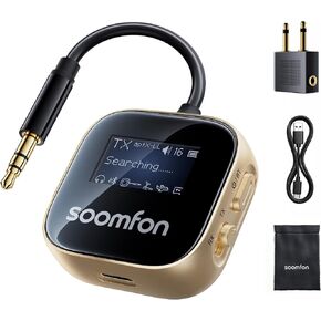 SOOMFON aptX-LL Bluetooth 5.3 Transmitter Receiver for TV to 2 Headphones | Airplane Bluetooth Adapter Low Latency with LCD Display 3.5mm for Plane Flying Gym Car Home Stereo System 23H Long Playtime in Saudi Arabia