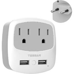 TESSAN European Travel Plug Adapter Converter | International Power Plug Converter, 2 USB Ports, Type C Outlet, US to Most of Europe EU Iceland Spain Italy France Germany in Kuwait