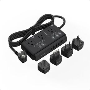 TESSAN 220V to 110V Voltage Converter, Universal Travel Adapter | 4 USB Charger (1 USB C), 3 AC Sockets, EU/UK/AU/IT Plug Power Adaptor, Step Down Transformer Outlet in Kuwait